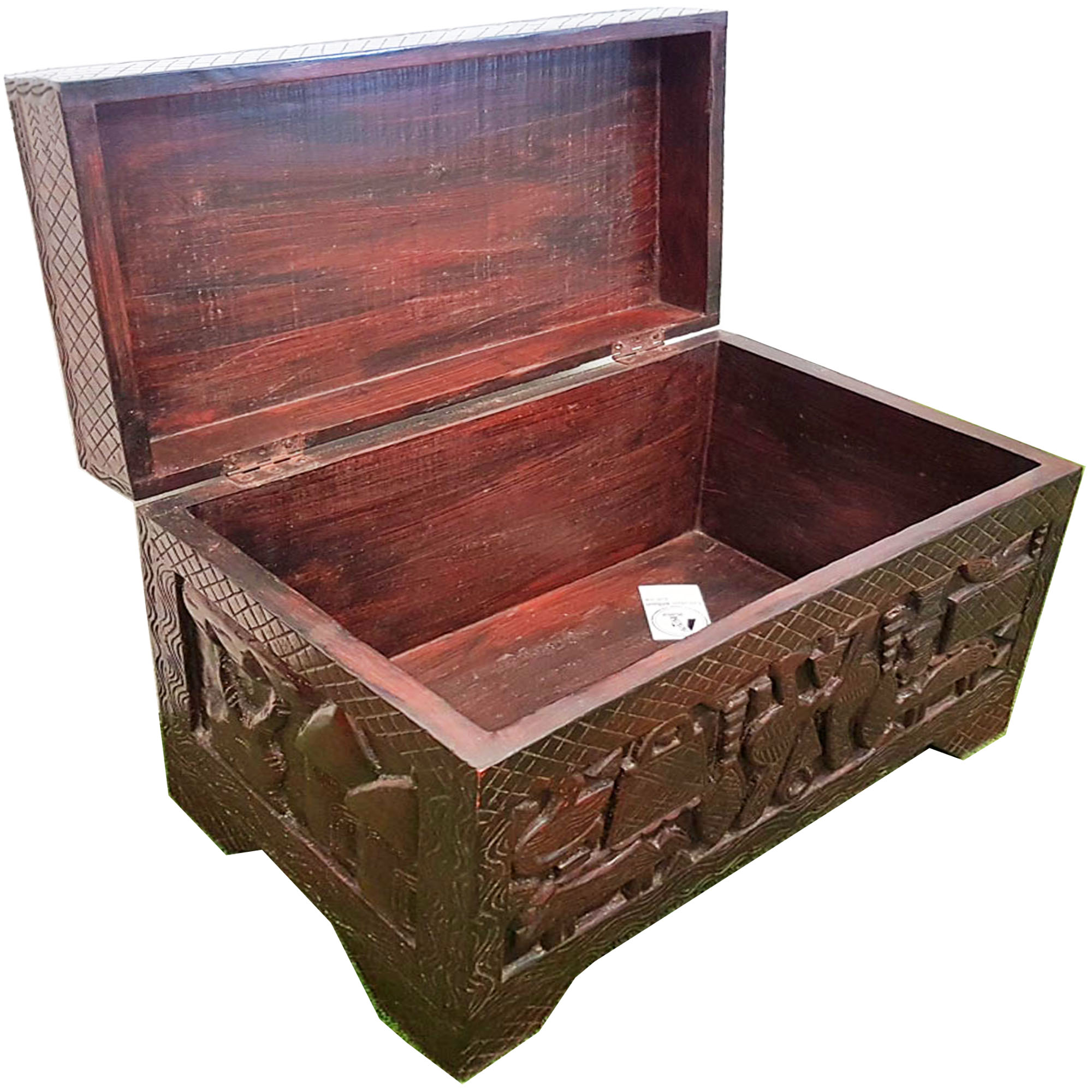 Wooden Hand-Carved Tribal Chest
