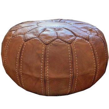 Leather Stitched Caramel Pouf