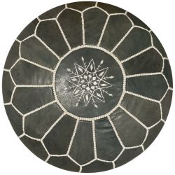 Charcoal Leather Moroccan Pouf