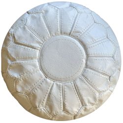 Leather Stitched White Pouf